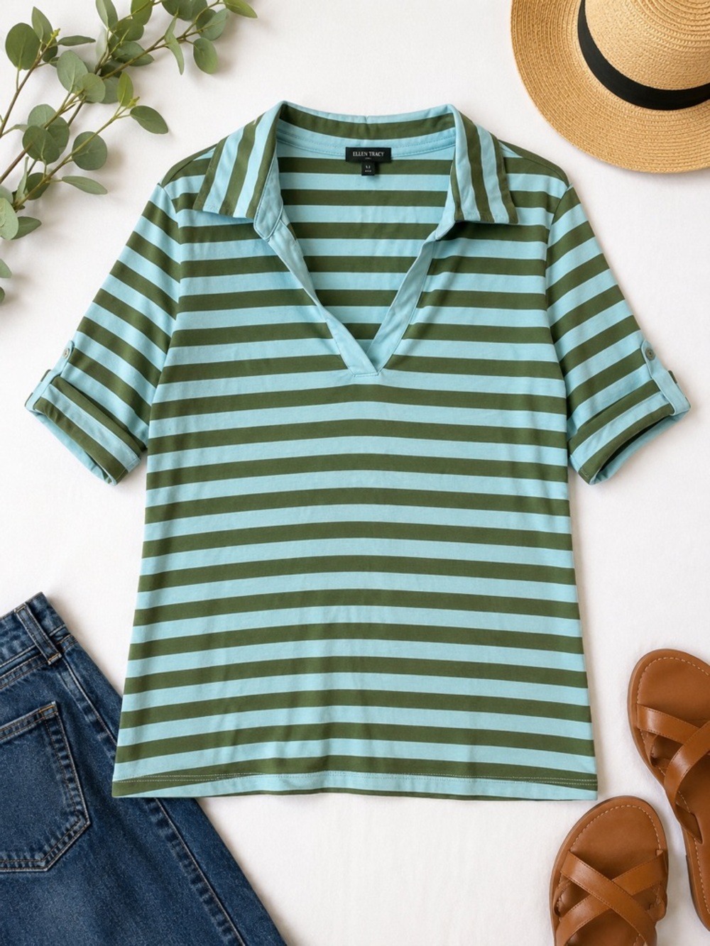 Talbots Woman 2X 100% Pima Cotton Striped Polo Shirt